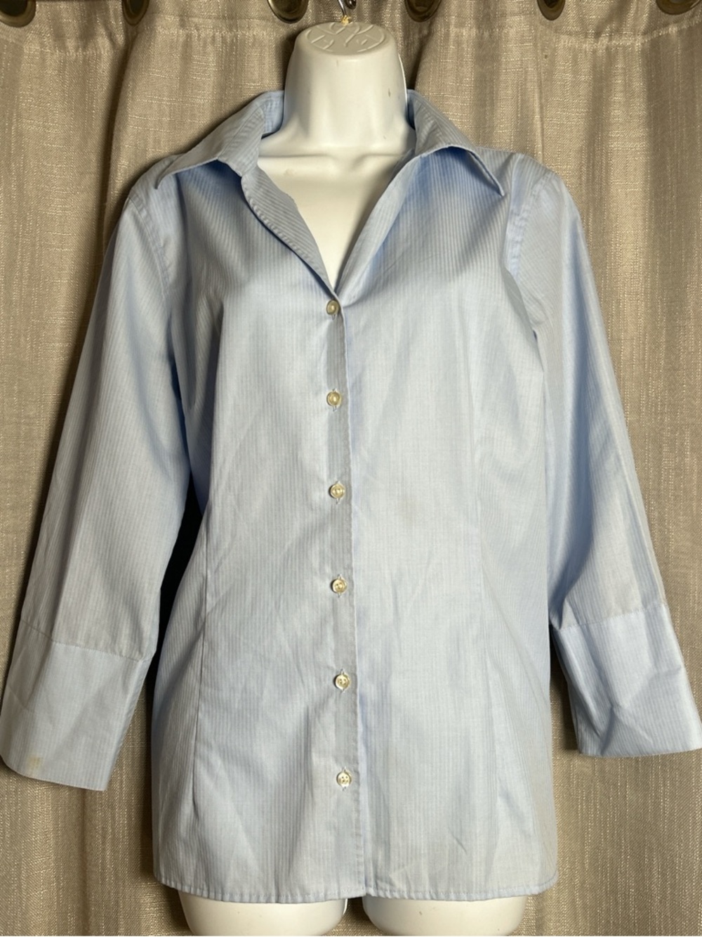 Lands' End Pale Blue Herringbone Blouse